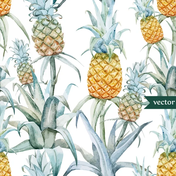 Suluboya ananas, tropikal bitki ve meyveler - egzotik desen — Stok Vektör