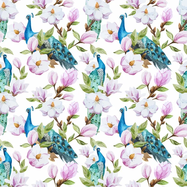 Magnolia en Peacock — Stockvector