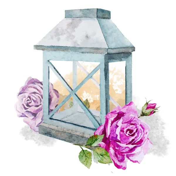 Ретро-винтажная лампа с розой — стоковый вектор