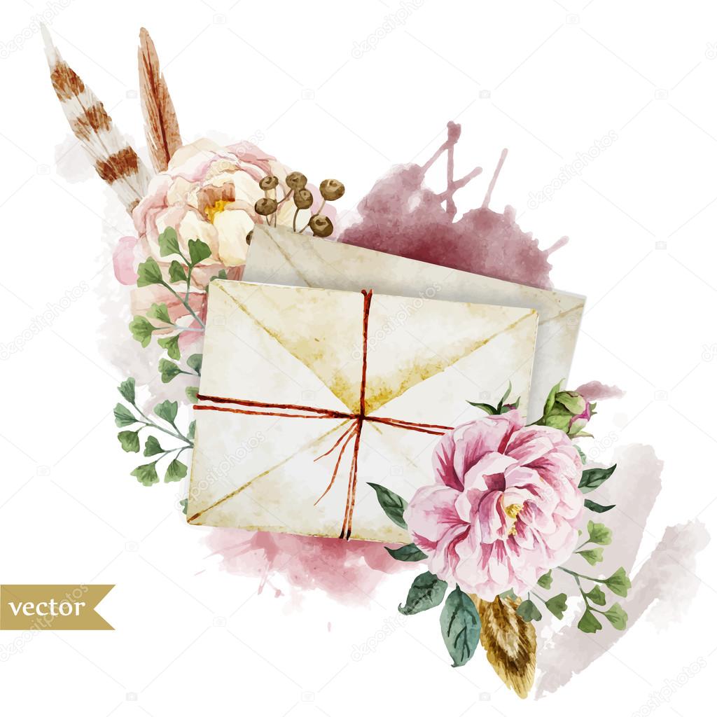 Download Envelopes with flowers — Stock Vector © ZeninaAsya #69982013