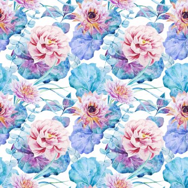 Güzel çiçek suluboya seamless modeli