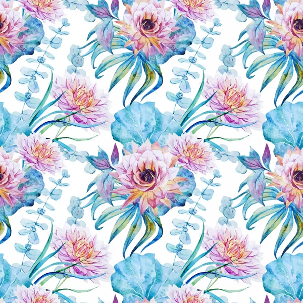 Padrão sem costura aquarela floral agradável — Vetor de Stock