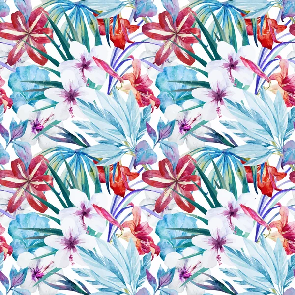Lily un patrón de flores de hibisco — Vector de stock