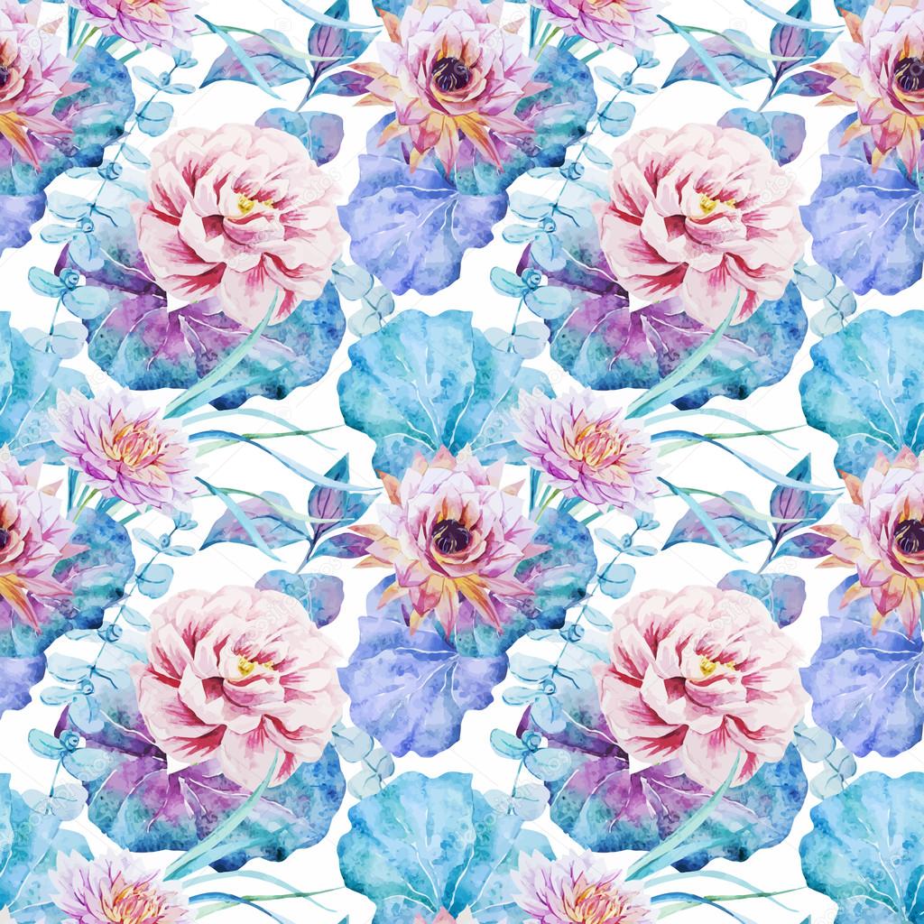 Nice floral watercolor seamless pattern