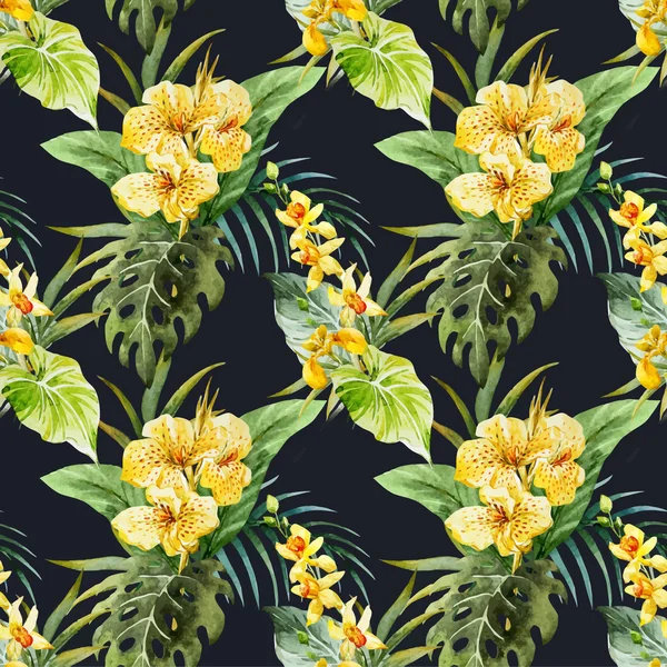 Acuarela canna flores patrón — Archivo Imágenes Vectoriales