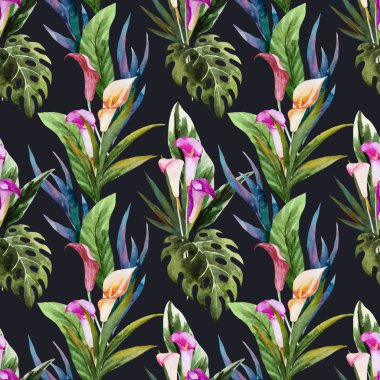 Tropikal suluboya seamless modeli