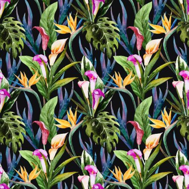 Tropikal suluboya seamless modeli