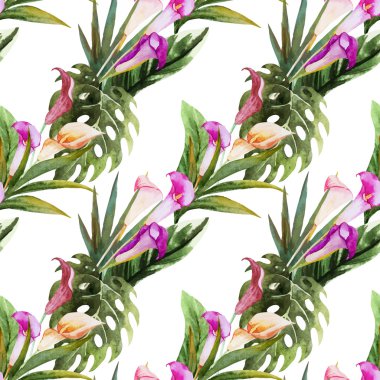 Tropikal suluboya seamless modeli