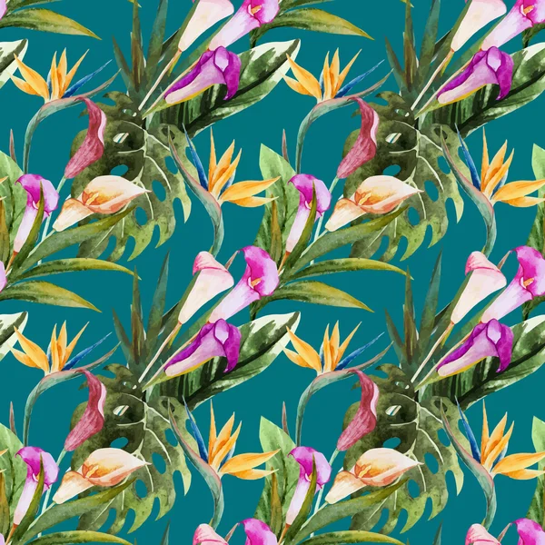 Aquarelle tropicale motif sans couture — Image vectorielle