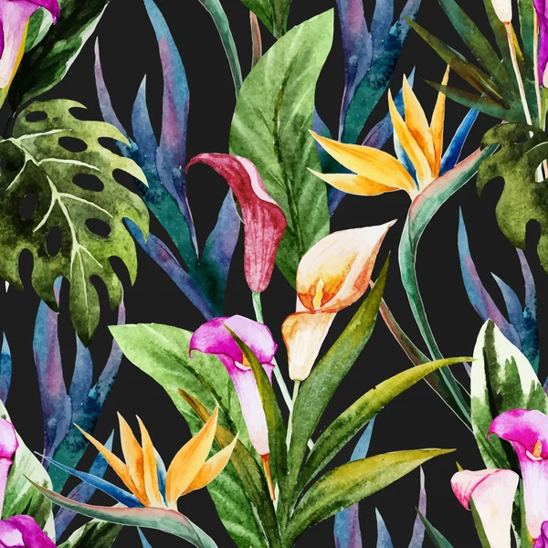 Aquarelle tropicale motif sans couture — Image vectorielle