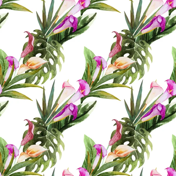 Aquarelle tropicale motif sans couture — Image vectorielle