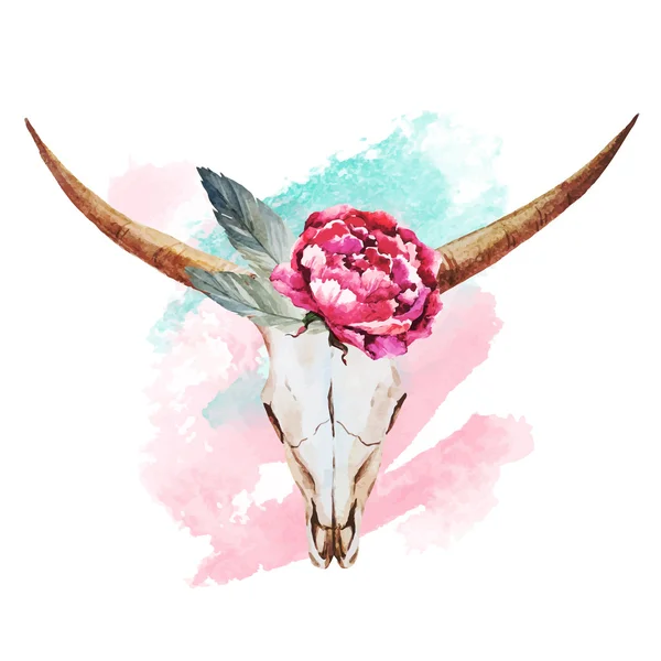 Bull skull watercolor — Stock Vector