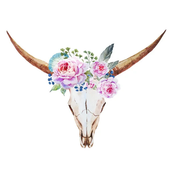 Bull skull watercolor — Stock Vector
