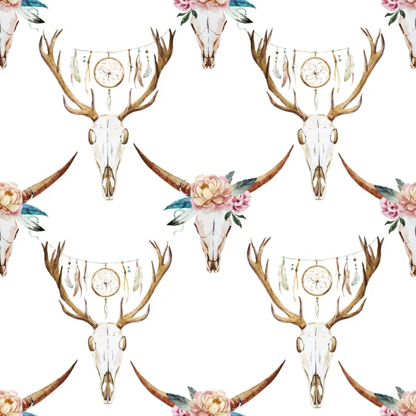 鹿の頭と水彩のパターン — ストックベクタ