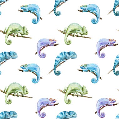 Suluboya vektör desen sürüngenler bukalemun