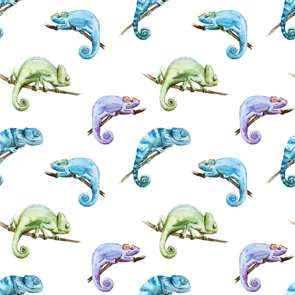 Watercolor vector pattern reptiles chameleon — Stock Vector