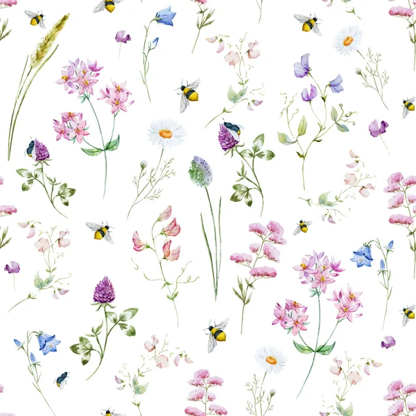 Patrón de flores silvestres acuarela — Archivo Imágenes Vectoriales