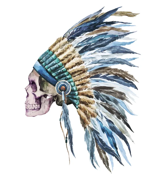 Amerikaanse inheemse hoed en schedel — Stockvector