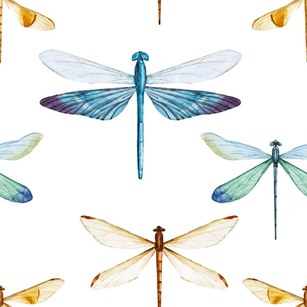 Watercolor dragonflies pattern — Stock Vector