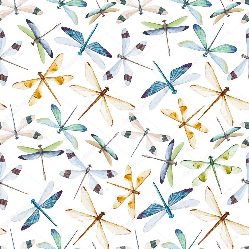 Watercolor dragonflies pattern