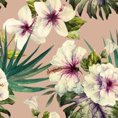 Watercolor hibiscus patterns clipart