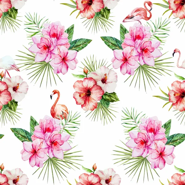 Watercolor tropical flral pattern — 图库矢量图片