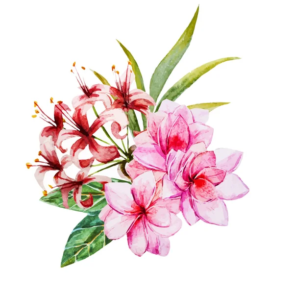 Acuarela tropical flores — Vector de stock