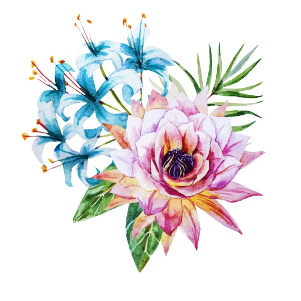 Tropische aquarel bloemen — Stockvector