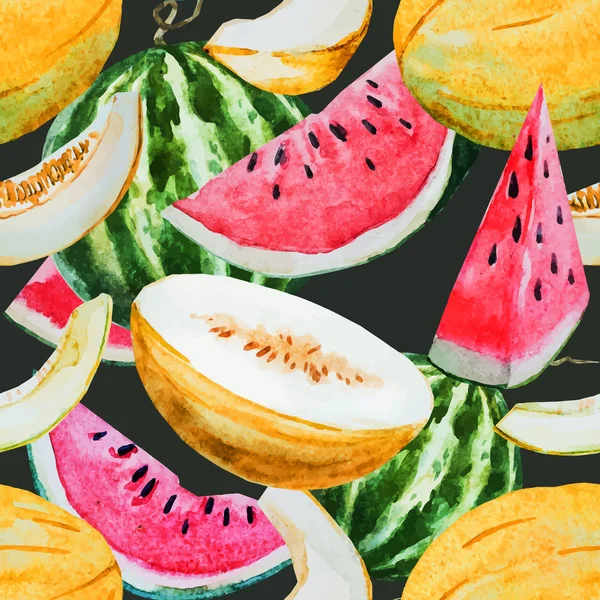 Aquarell Wassermelonen Melonenmuster — Stockvektor