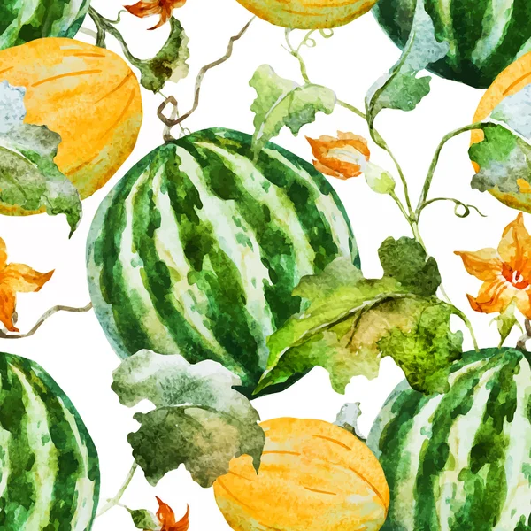 Aquarell Wassermelonen Melonenmuster — Stockvektor