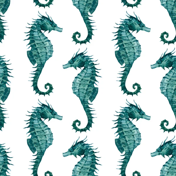 Aquarel seahorse naadloze ornament patroon — Stockvector