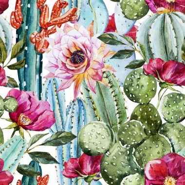 Watercolor cactus pattern
