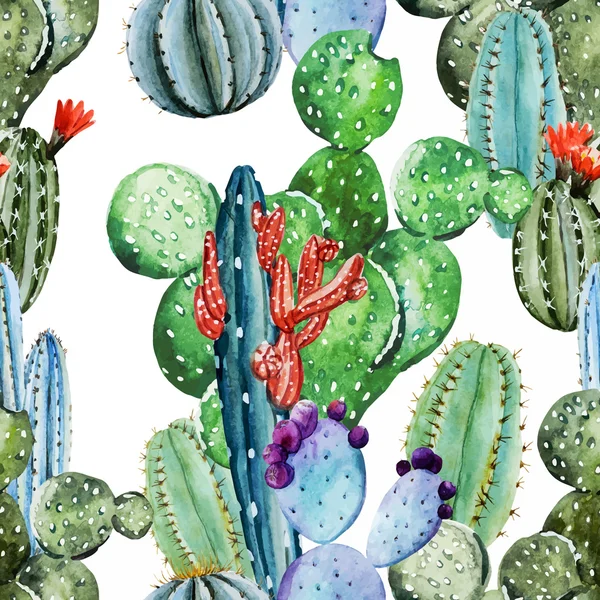 Patrón de cactus acuarela — Vector de stock