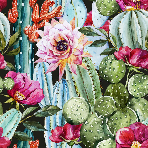 Watercolor cactus pattern