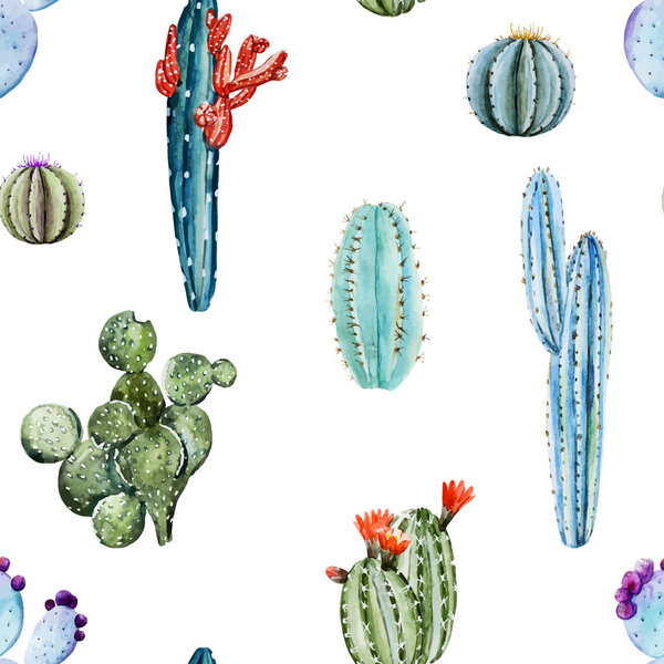Watercolor cactus pattern