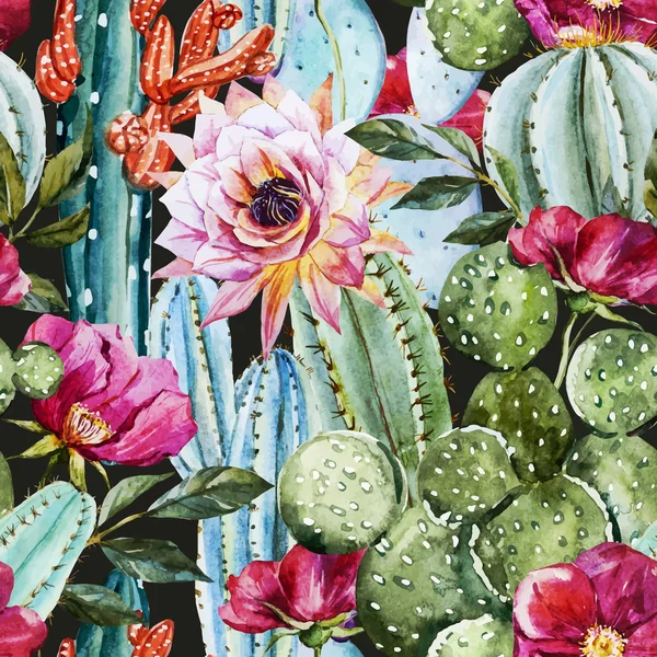 Watercolor cactus pattern — Stock Illustration Watercolor cactus pattern Stock Vector