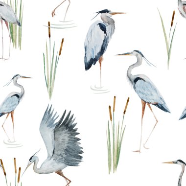 Watercolor heron pattern clipart