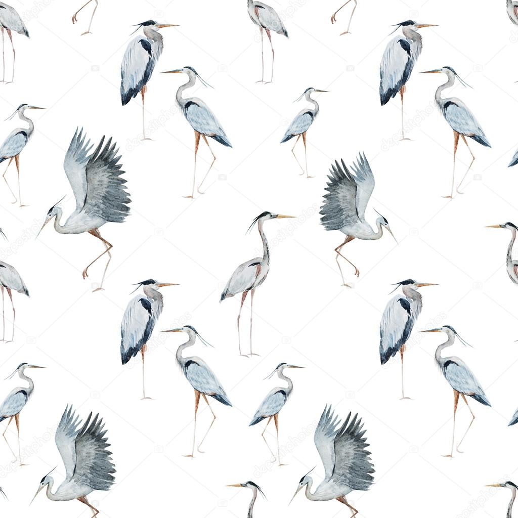 Watercolor heron pattern