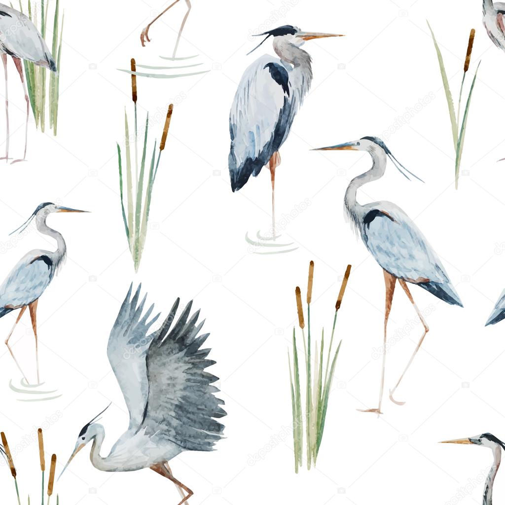 Watercolor heron pattern