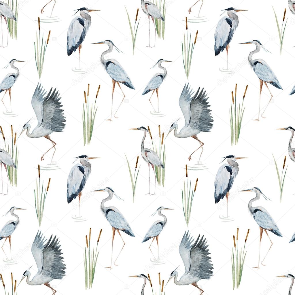 Watercolor heron pattern