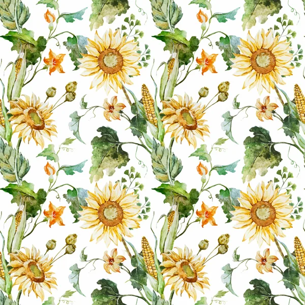 Watercolor sunflower pattern — Stock Vector