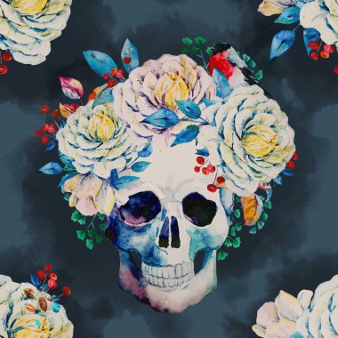 Suluboya vektör kafatası desen