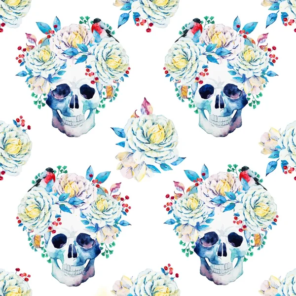 Watercolor vector skull pattern — Stock Vector