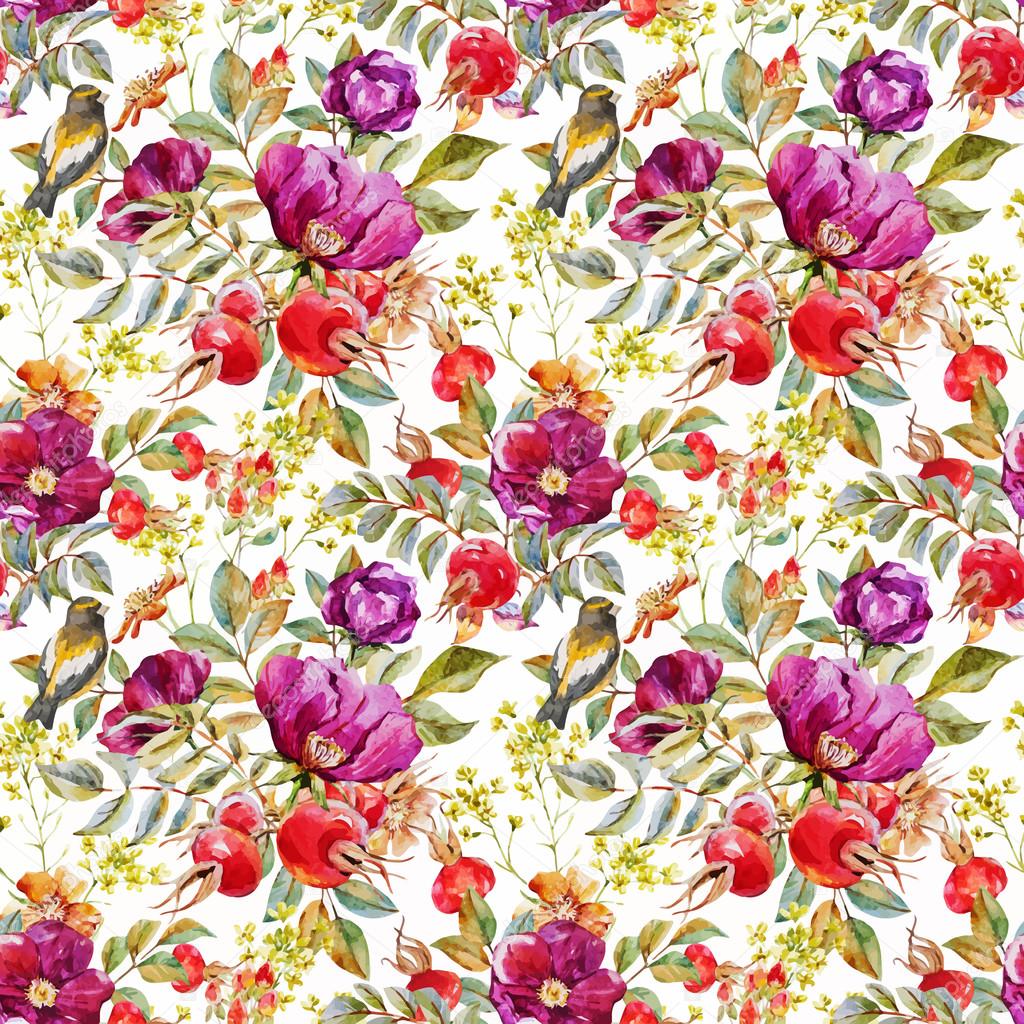 Watercolor dogrose pattern