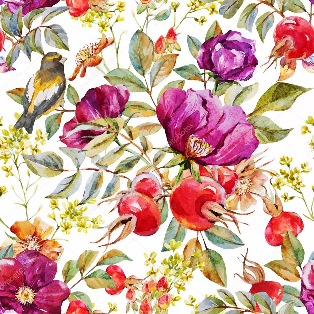 Watercolor dogrose pattern