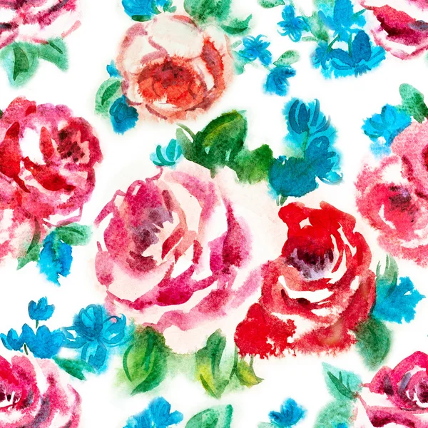Vodové barvy růže vzorek — Stock fotografie