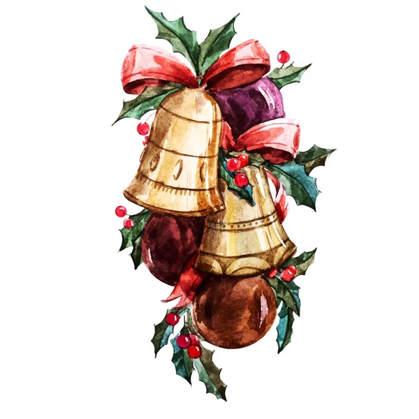 Cloches de Noël aquarelle — Image vectorielle