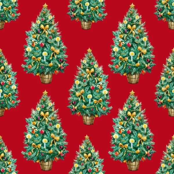 水彩のクリスマス ツリーのパターン — ストックベクタ