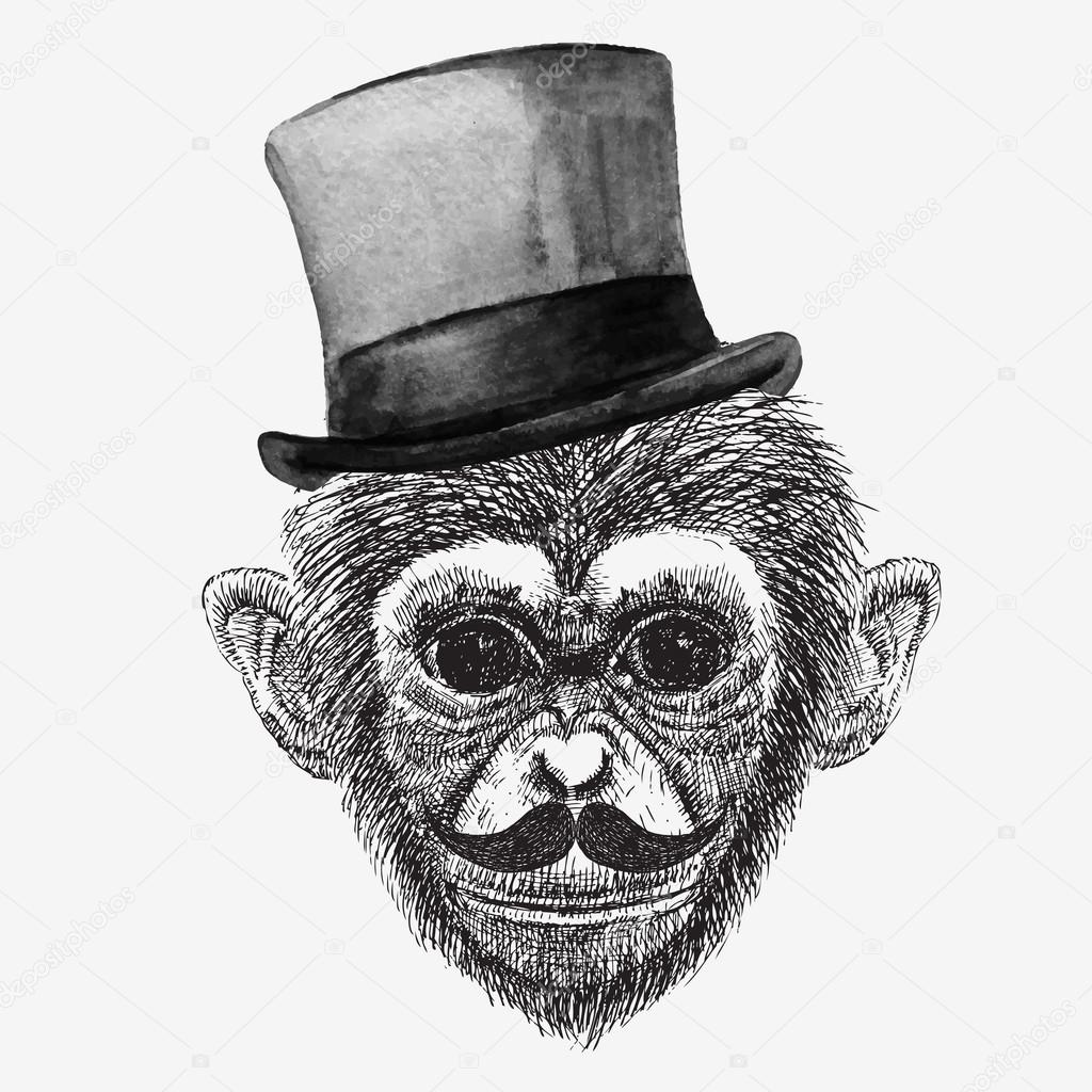 Beautiful vector image with nice monkey with different elements