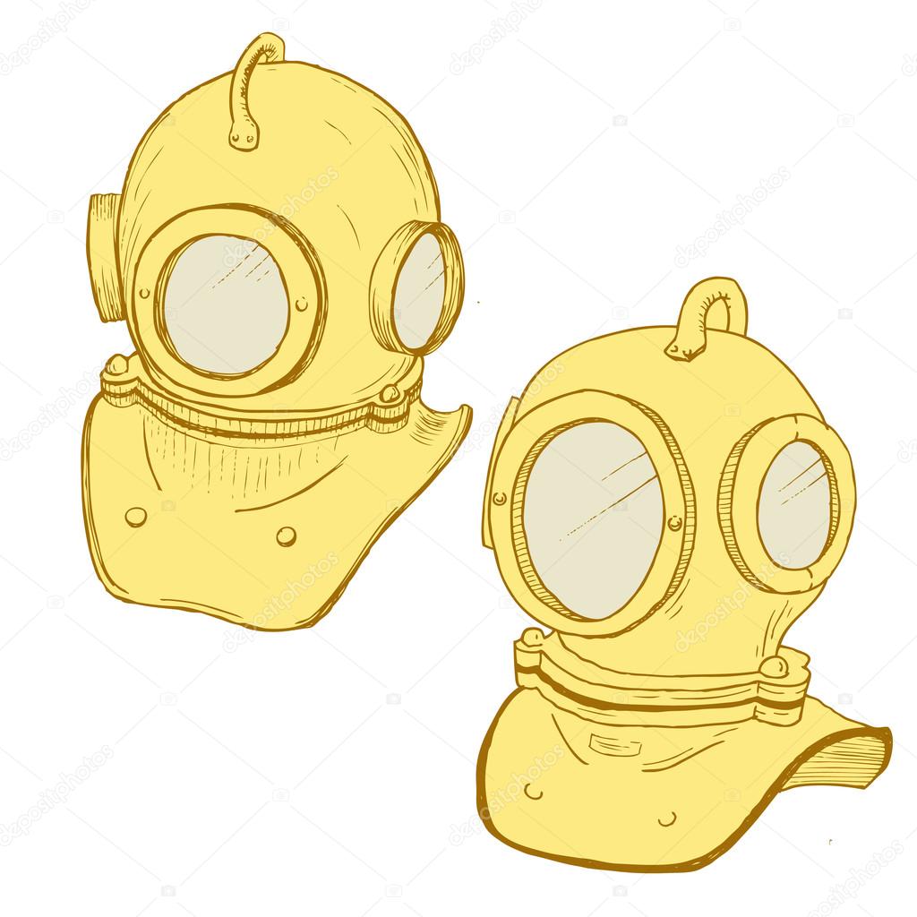 Retro diving suit helmet — Stock Vector © ZeninaAsya 86349014